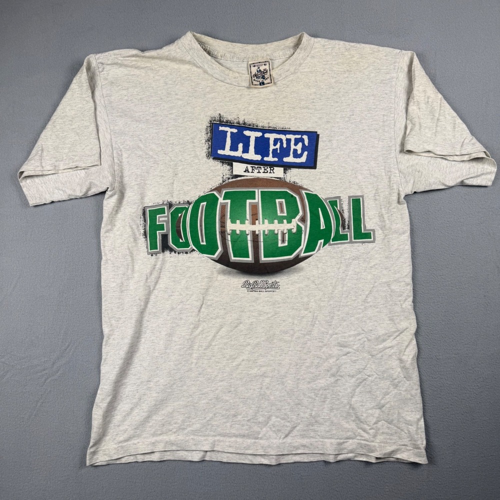 Vintage 1996 Big Ball Sports Life After Football T-Shirt Mens L Gray Alore USA